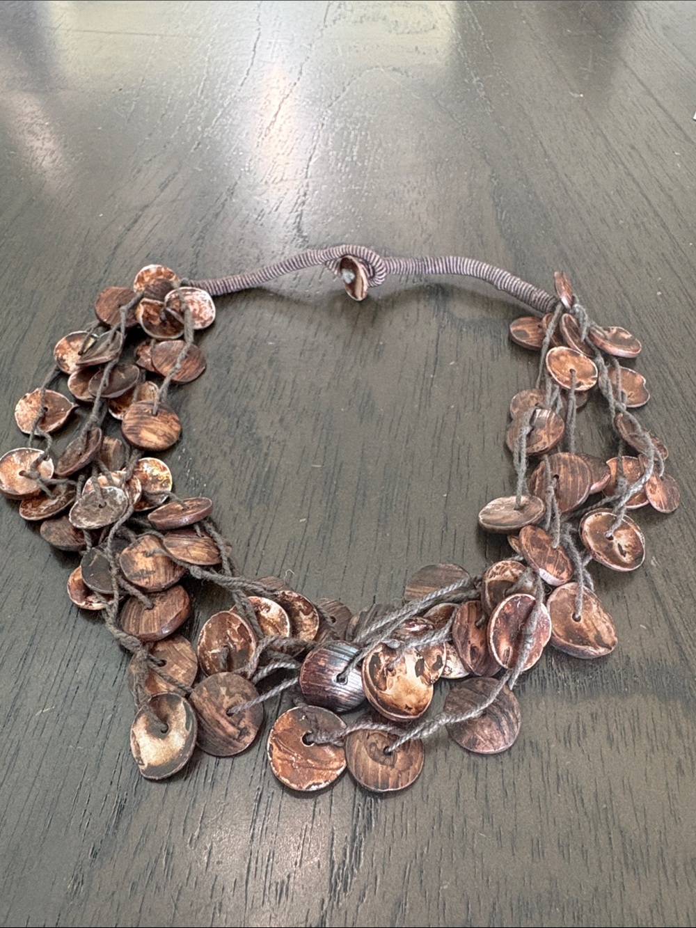 Handcrafted Brown Shell Disc Statement Necklace